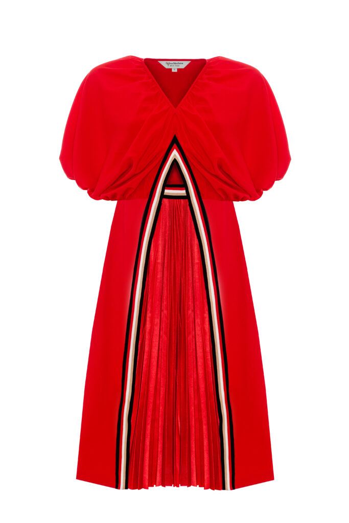RED PLEATED DRESS