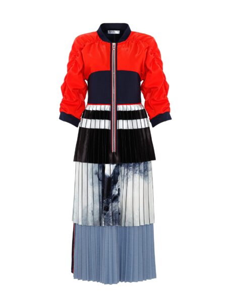 Red pleated panel dress