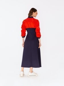 Red pleated panel dress